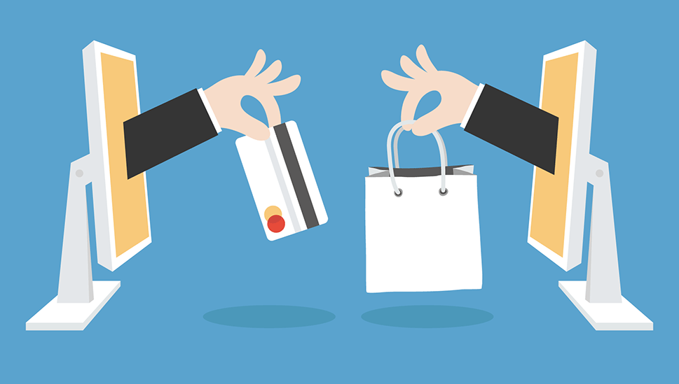 Hand-Holding-Bag-And-Credit-Card-Blue-Background