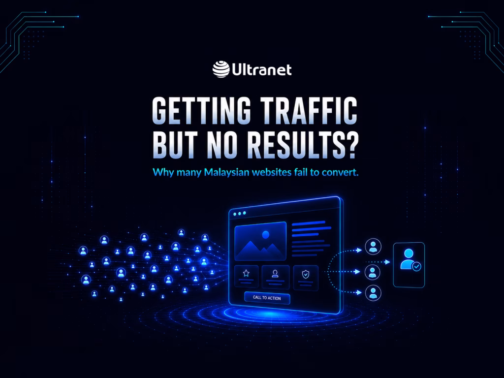 Website traffic flowing into a business website with few conversions, illustrating why Malaysian websites fail to convert.
