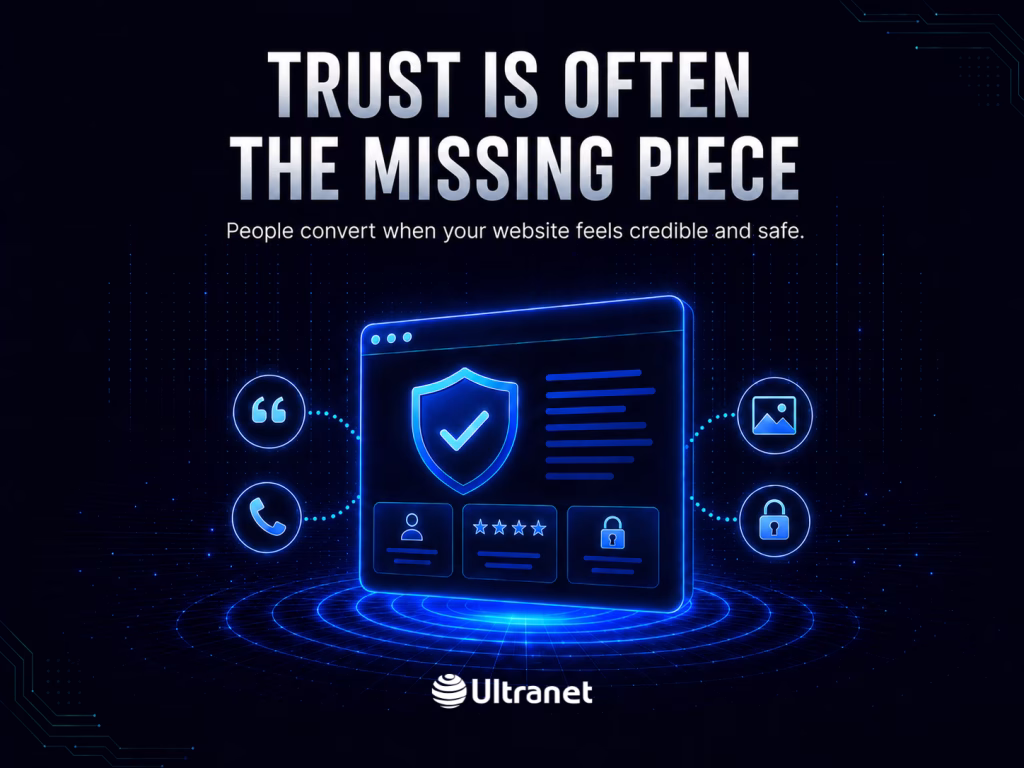 Website trust signals including security, reviews, contact details and credibility elements that encourage conversions.