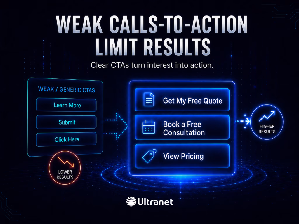 Comparison of weak website calls-to-action and clear conversion-focused CTA buttons that encourage users to act.