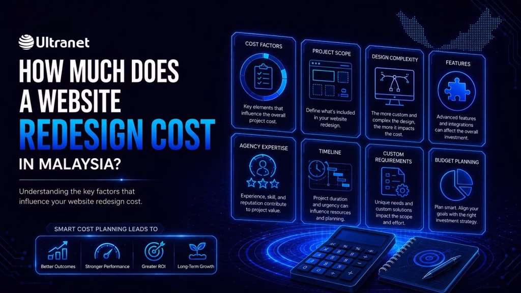 Website redesign cost factors in Malaysia including scope, complexity, features, expertise and timeline