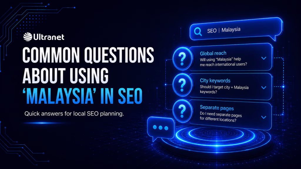 FAQ-style SEO graphic answering common questions about using Malaysia in local keyword strategies